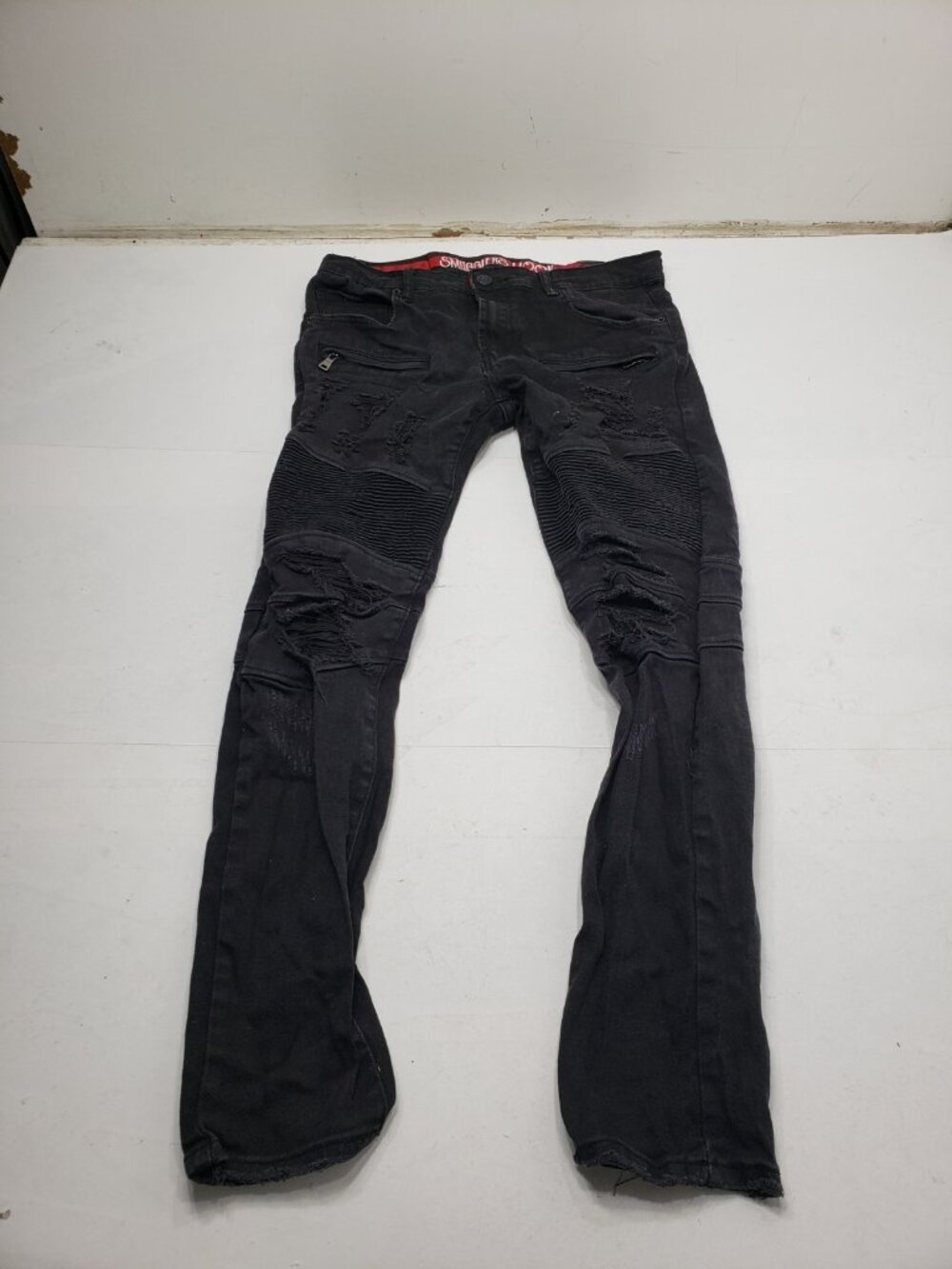 Smuggler's Moon Men's W36 L32 Black Distressed Moto Biker Jeans Zipper